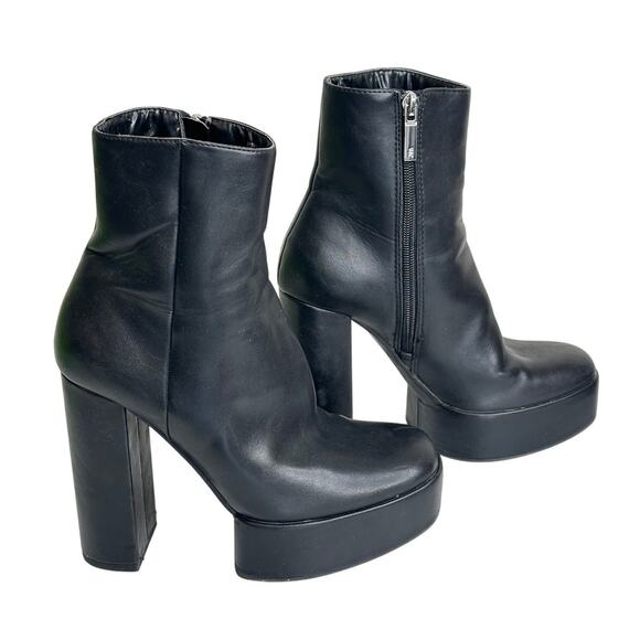 Zara Platform High Heel Boots Black Faux Leather Zip Closure Winter Goth 36/5.5 - Picture 1 of 9